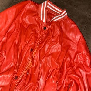 Red leather bomber jacket